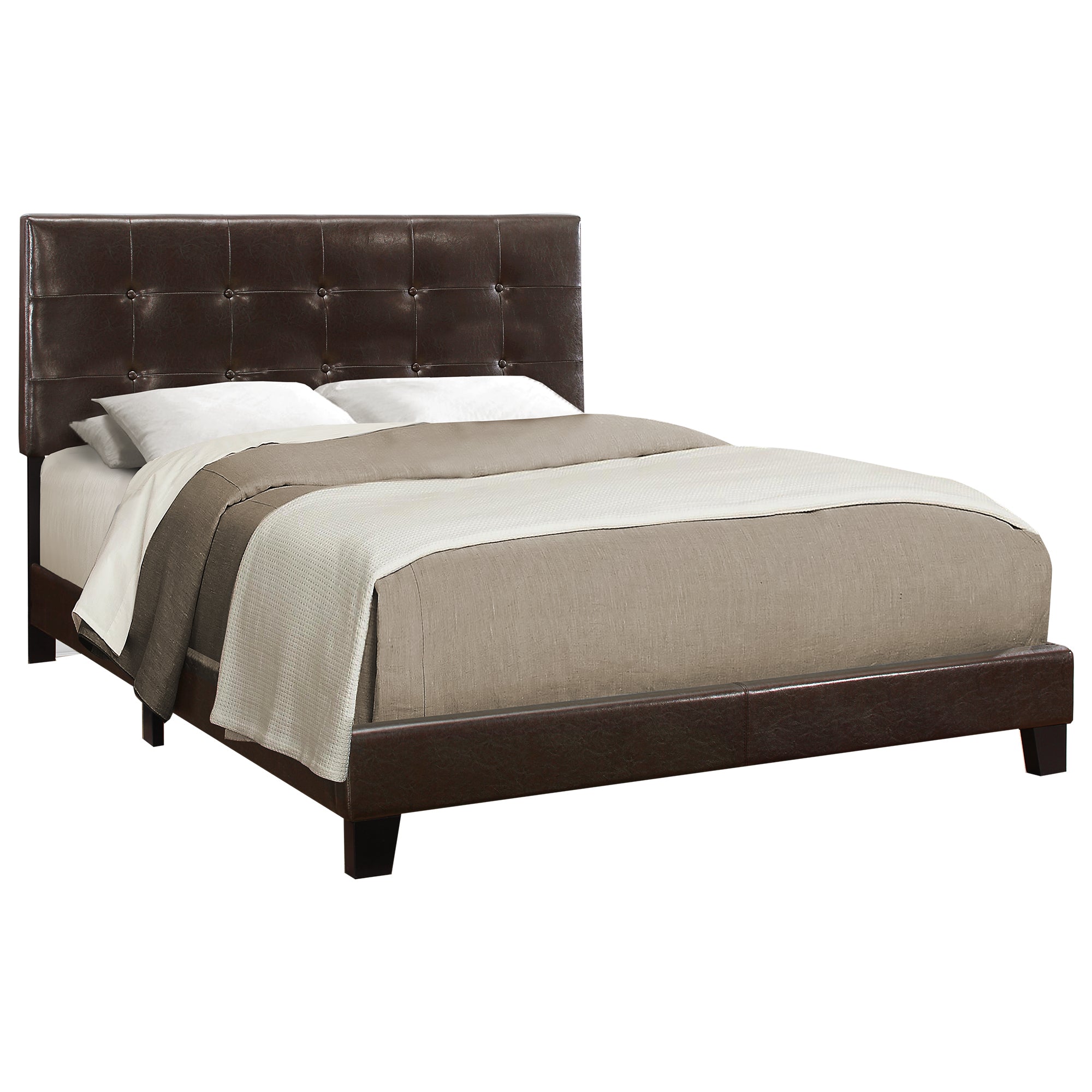 I 5922Q Lit, Grand, Plate-forme, Chambre À Coucher, Cadre, Rembourré, Pu D'aspect Cuir, Pattes En Bois, Brun, Transitionnel - Simple Boutique