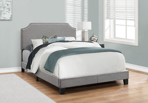 I 5925F Lit, Taille Réelle, Plate-forme, Chambre À Coucher, Cadre, Rembourré, D'aspect Lin, Pattes En Bois, Gris, Chrome, Transitionnel - Simple Boutique