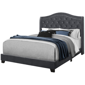 I 5968Q Lit, Grand, Plate-forme, Chambre À Coucher, Cadre, Rembourré, Velours, Pattes En Bois, Gris, Chrome, Traditionnel - Simple Boutique