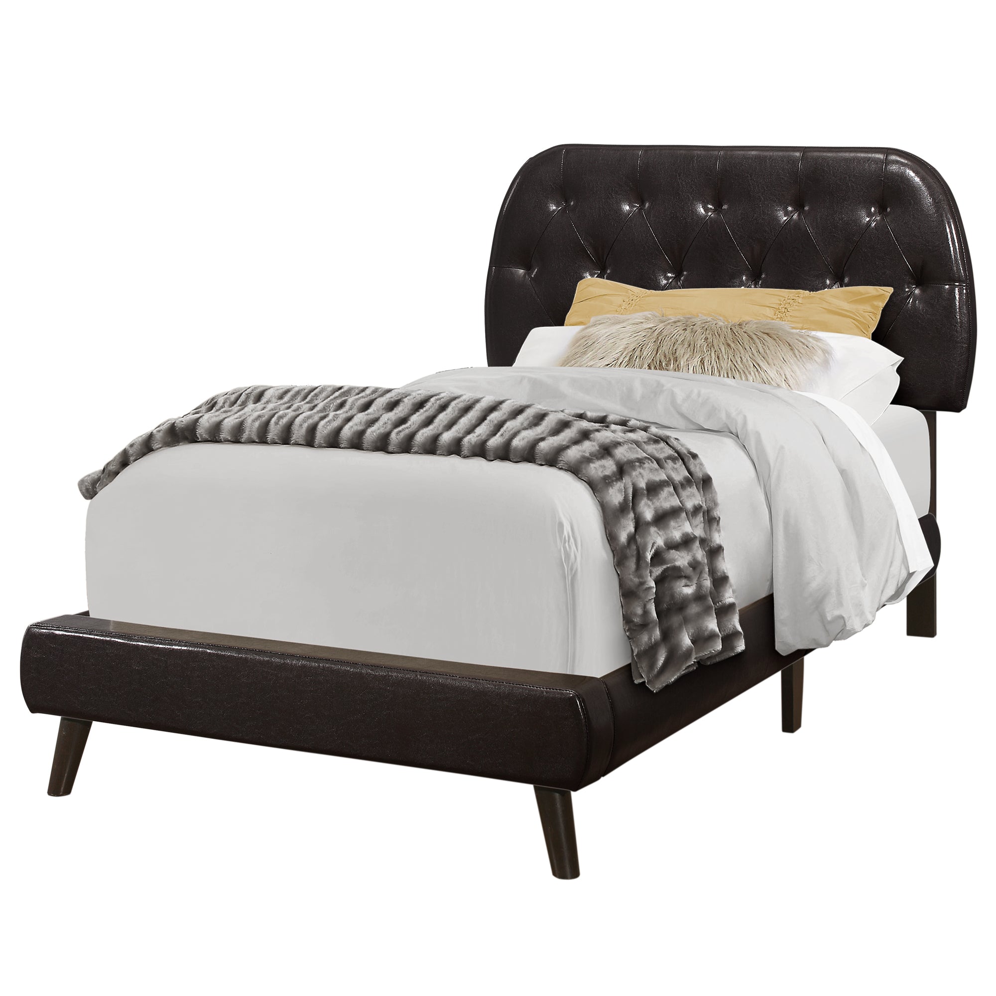I 5982T Lit, Taille Jumelle, Plate-forme, Adolescent, Cadre, Rembourré, Pu D'aspect Cuir, Pattes En Bois, Brun, Transitionnel - Simple Boutique