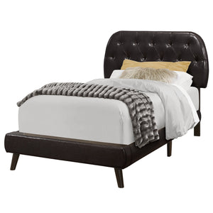 I 5982T Lit, Taille Jumelle, Plate-forme, Adolescent, Cadre, Rembourré, Pu D'aspect Cuir, Pattes En Bois, Brun, Transitionnel - Simple Boutique