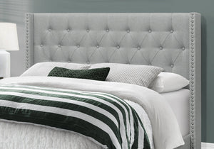 I 5984Q Lit, Grand, Plate-forme, Chambre À Coucher, Cadre, Rembourré, D'aspect Lin, Pattes En Bois, Gris, Chrome, Transitionnel - Simple Boutique