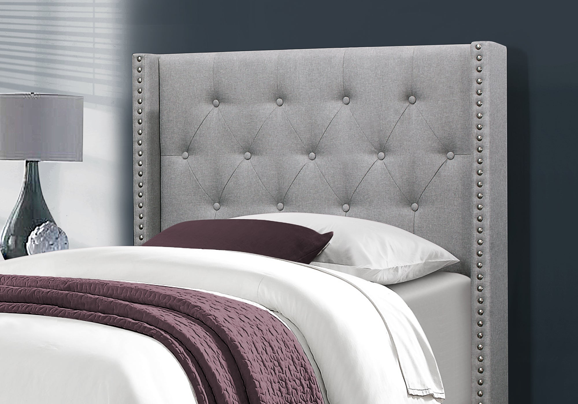 I 5984T Lit, Taille Jumelle, Plate-forme, Adolescent, Cadre, Rembourré, Velours, Pattes En Bois, Gris, Transitionnel - Simple Boutique