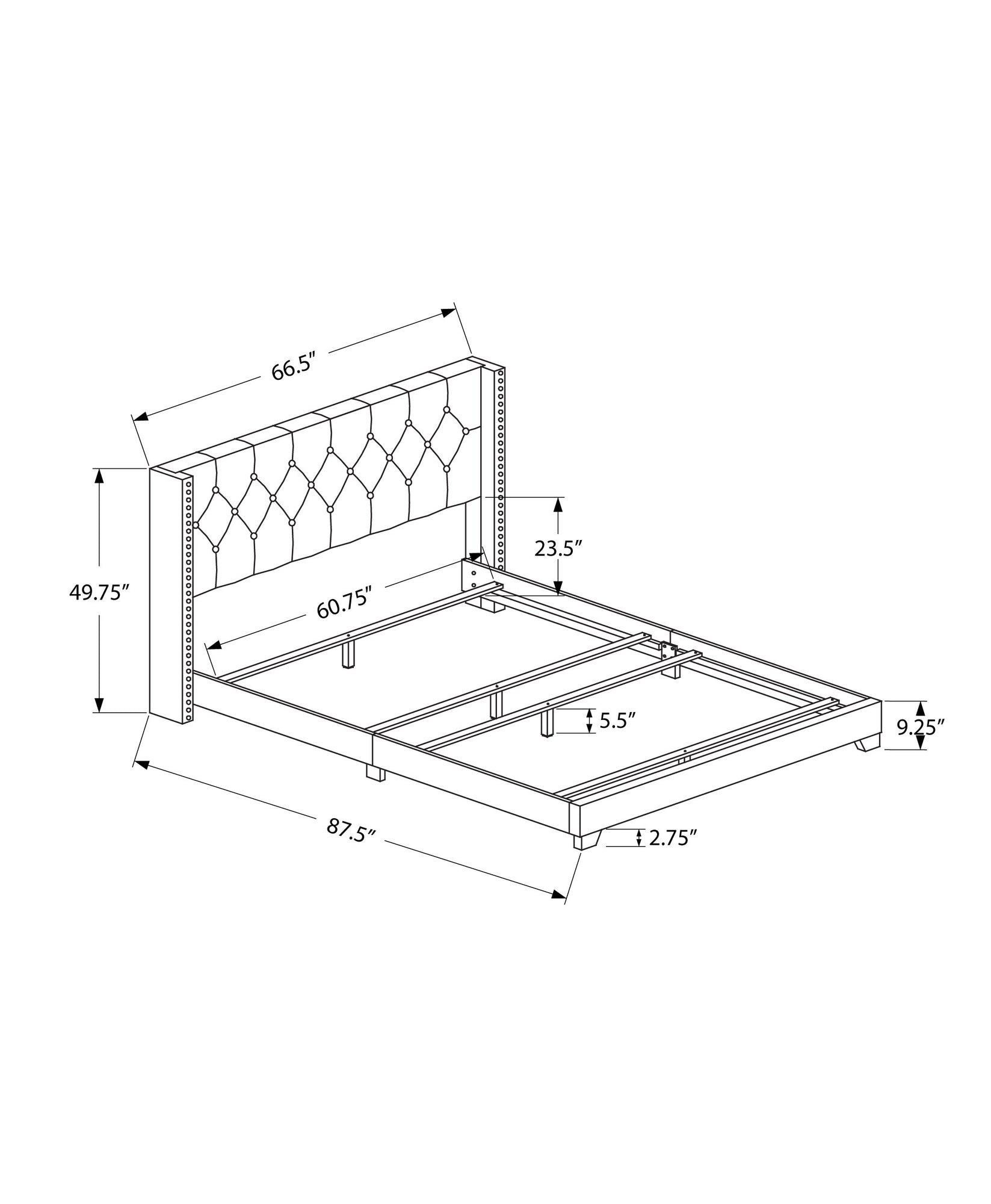 I 5986Q Lit, Grand, Plate-forme, Chambre À Coucher, Cadre, Rembourré, Velours, Pattes En Bois, Gris, Chrome, Transitionnel - Simple Boutique