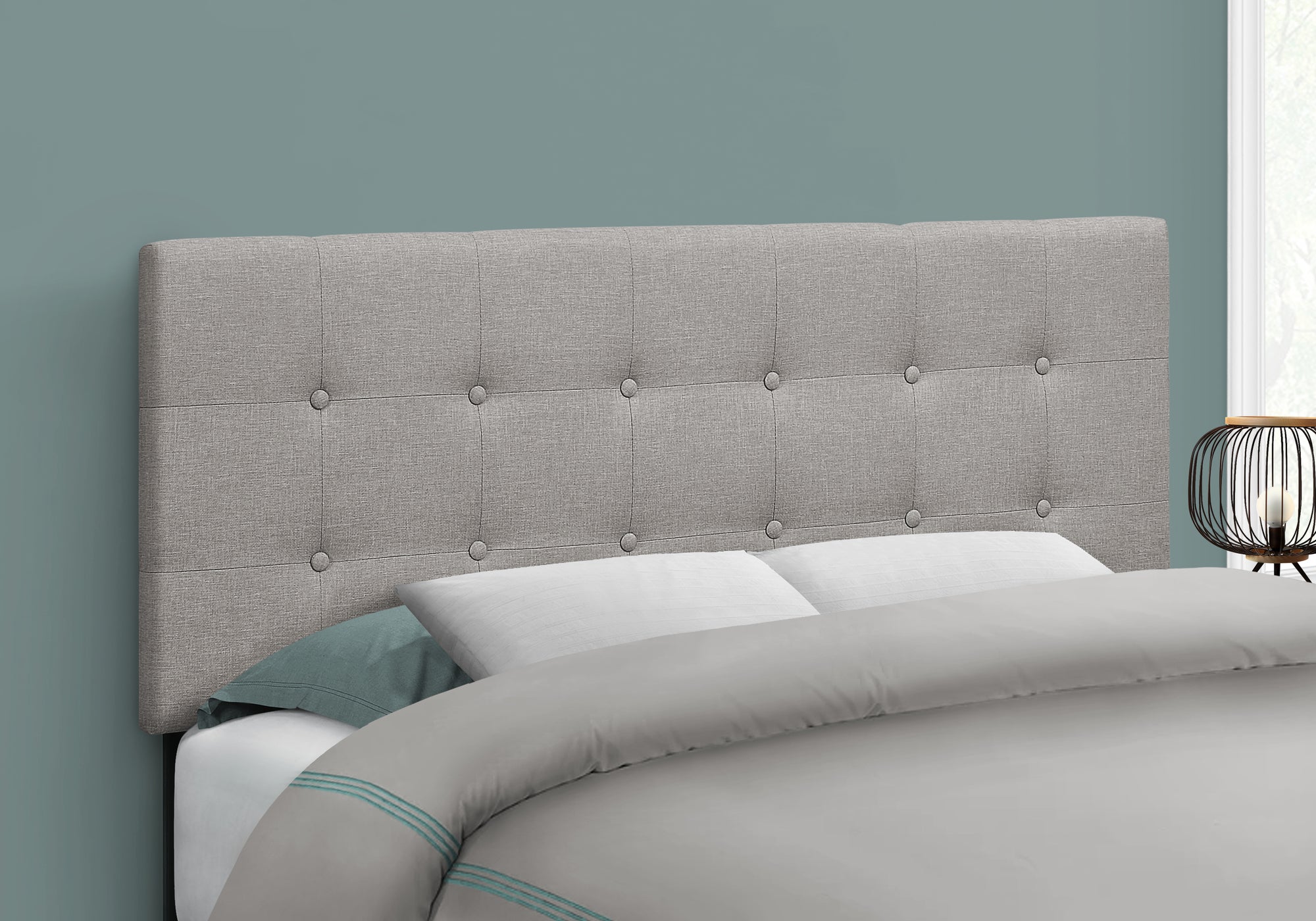 I 6003F Lit, Tête De Lit Seulement, Taille Réelle, Chambre À Coucher, Rembourré, D'aspect Lin, Gris, Transitionnel - Simple Boutique