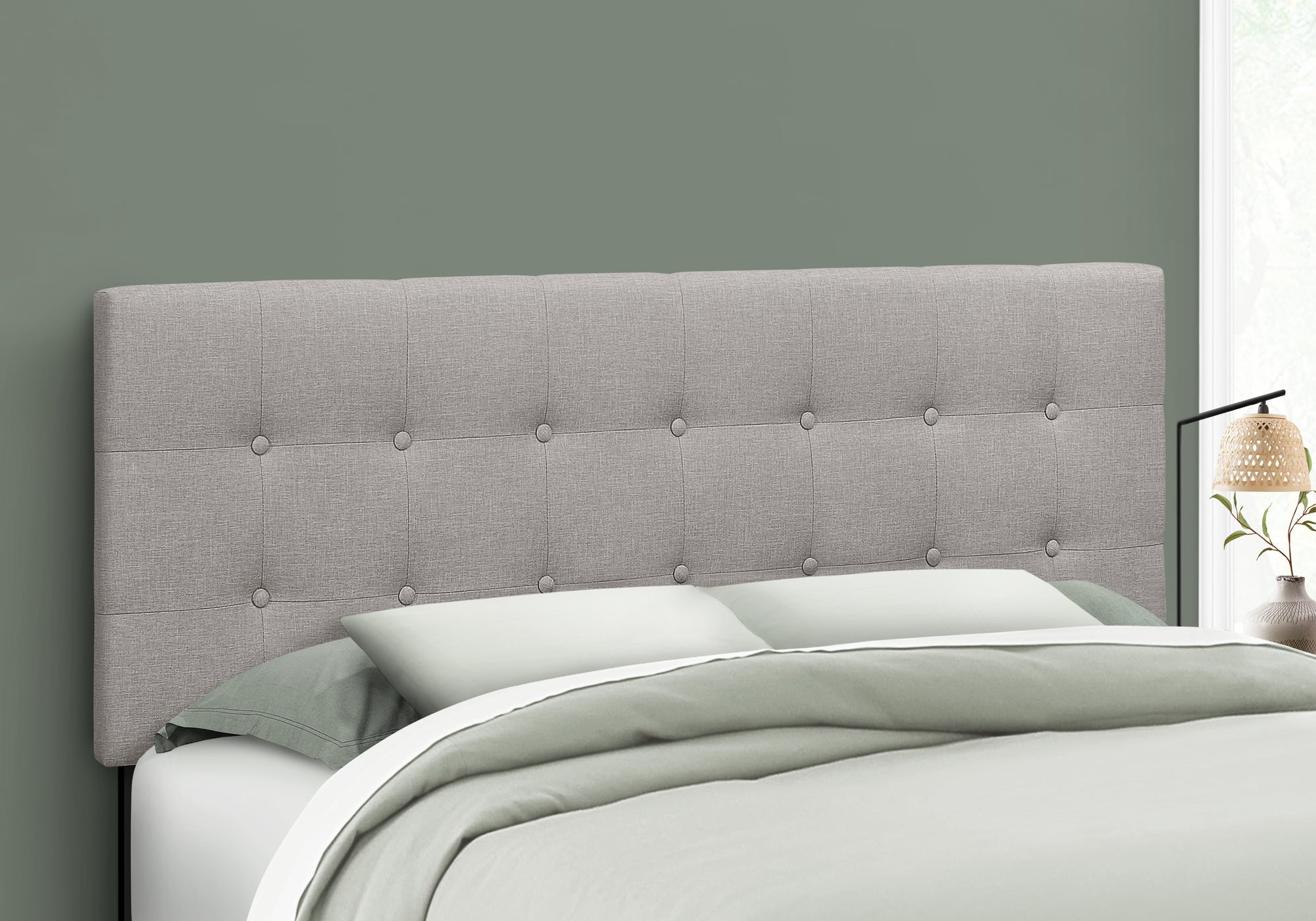 I 6003Q Lit, Tête De Lit Seulement, Grand, Chambre À Coucher, Rembourré, D'aspect Lin, Gris, Transitionnel - Simple Boutique