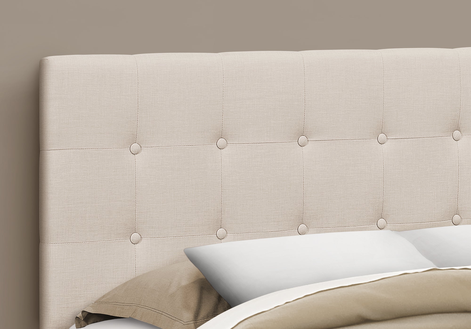 I 6004Q Lit, Tête De Lit Seulement, Grand, Chambre À Coucher, Rembourré, D'aspect Lin, Beige, Transitionnel - Simple Boutique