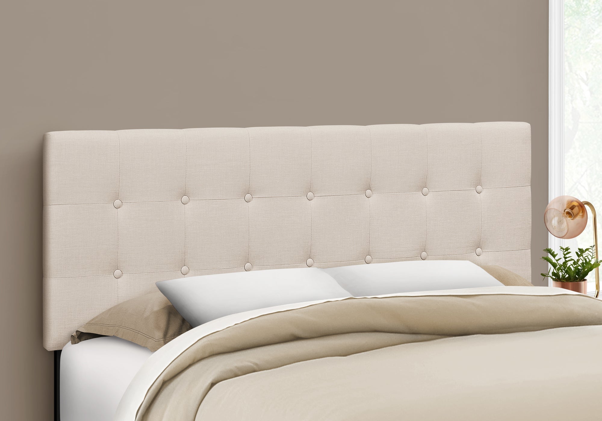 I 6004Q Lit, Tête De Lit Seulement, Grand, Chambre À Coucher, Rembourré, D'aspect Lin, Beige, Transitionnel - Simple Boutique