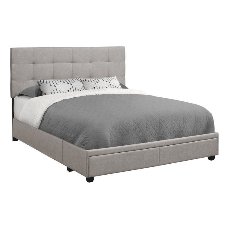 I 6020Q Lit, Grand, Plate-forme, Chambre À Coucher, Cadre, Rembourré, D'aspect Lin, Pattes En Bois, Gris, Transitionnel - Simple Boutique