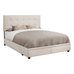 I 6021Q Lit, Grand, Plate-forme, Chambre À Coucher, Cadre, Rembourré, D'aspect Lin, Pattes En Bois, Beige, Noir, Transitionnel - Simple Boutique