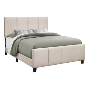 I 6026Q Lit, Grand, Plate-forme, Chambre À Coucher, Cadre, Rembourré, D'aspect Lin, Pattes En Bois, Beige, Noir, Transitionnel - Simple Boutique