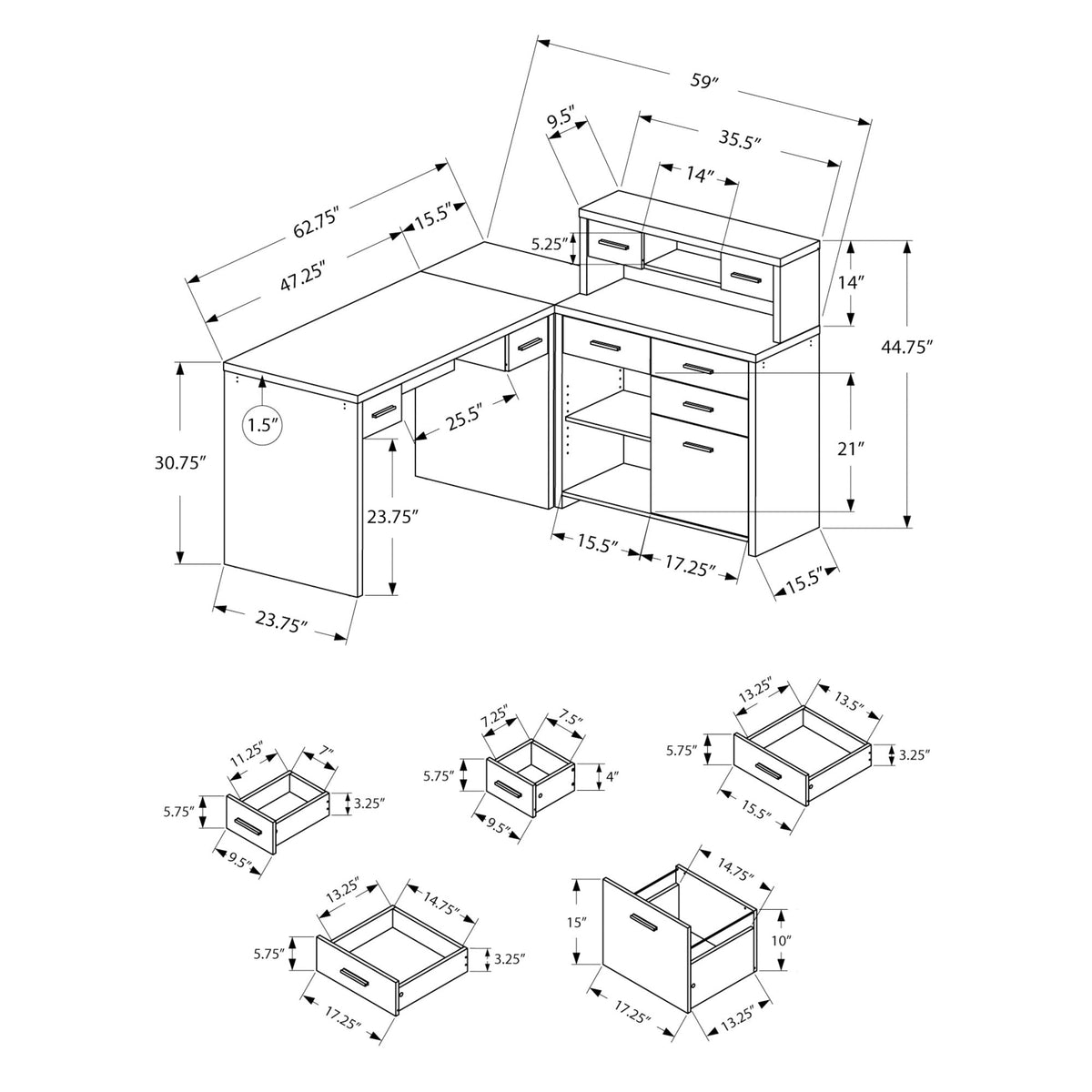 I 7018 Bureau, Bureau À Domicile, Coin, Configuration Gauche, Droite, Tiroirs De Rangement, Forme De L, Travail, Ordinateur Portable, Stratifié, Brun, Contemporain, Moderne - Simple Boutique