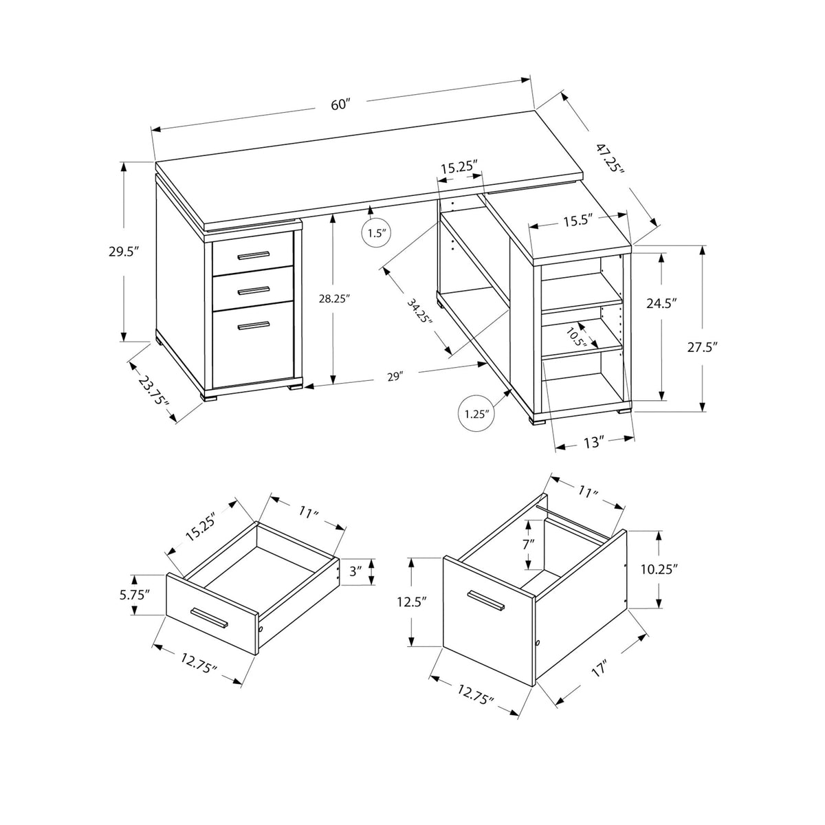 I 7023 Bureau, Bureau À Domicile, Coin, Configuration Gauche, Droite, Tiroirs De Rangement, Forme De L, Travail, Ordinateur Portable, Stratifié, Blanc, Contemporain, Moderne - Simple Boutique