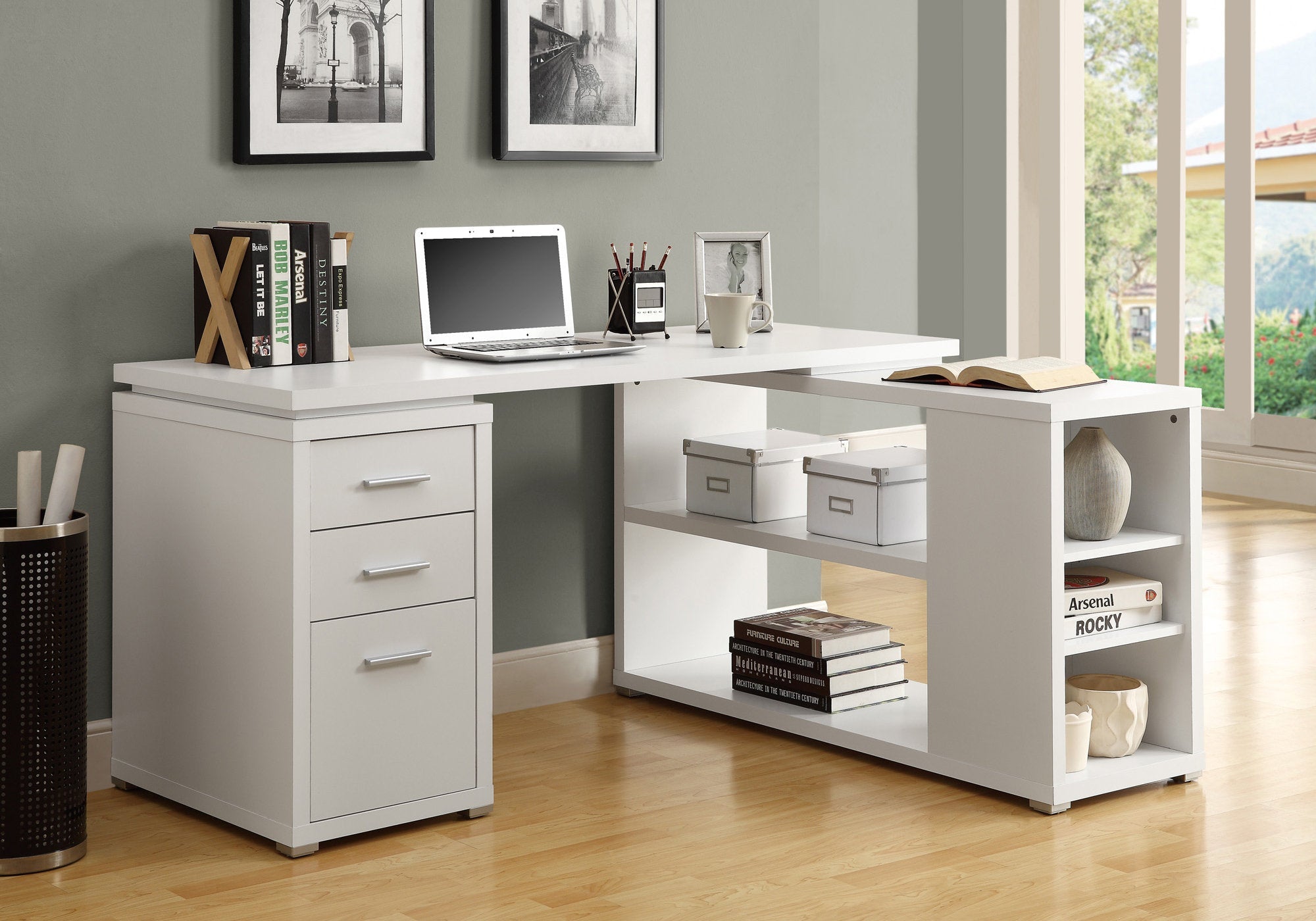 I 7023 Bureau, Bureau À Domicile, Coin, Configuration Gauche, Droite, Tiroirs De Rangement, Forme De L, Travail, Ordinateur Portable, Stratifié, Blanc, Contemporain, Moderne - Simple Boutique