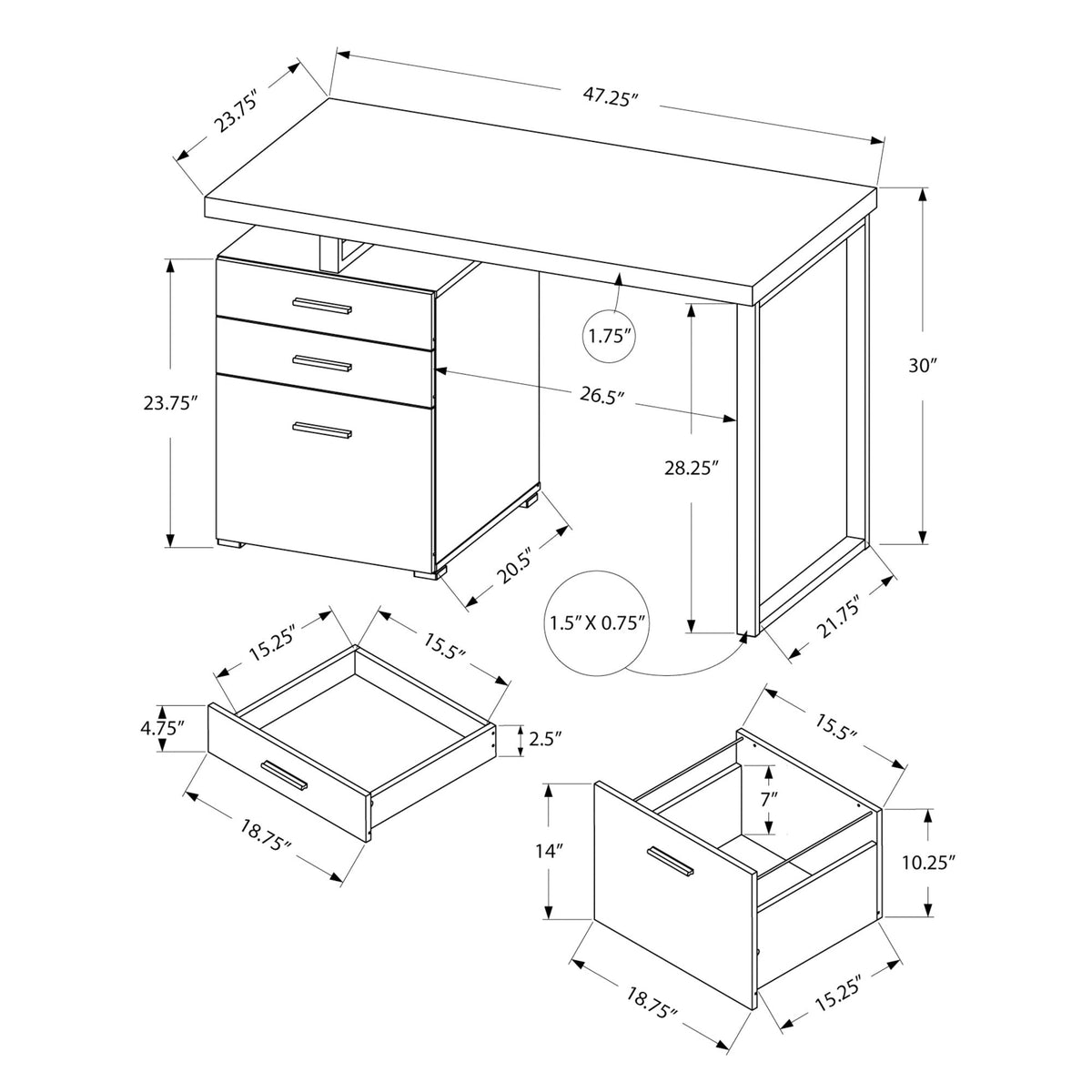 I 7026 Bureau, Bureau À Domicile, Ordinateur Portable, Configuration Gauche, Droite, Tiroirs De Rangement, 48"l, Travail, Métal, Stratifié, Brun, Gris, Contemporain, Moderne - Simple Boutique