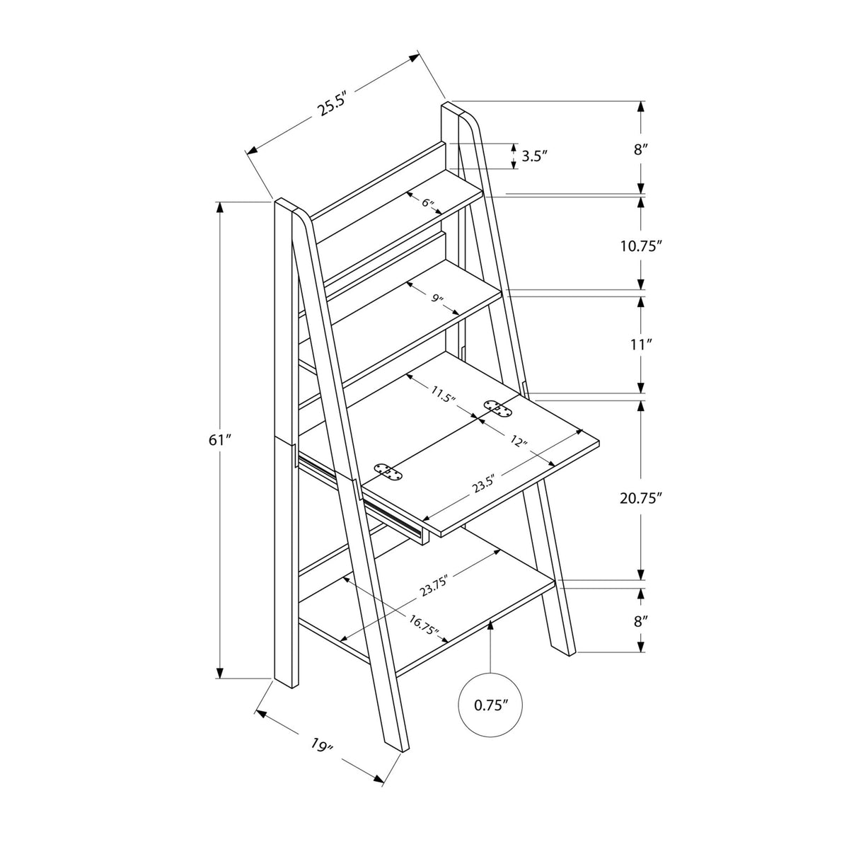 I 7042 Bureau, Bureau À Domicile, Ordinateur Portable, Penché, Tiroirs De Rangement, 61"h, Travail, Stratifié, Brun, Contemporain, Moderne - Simple Boutique