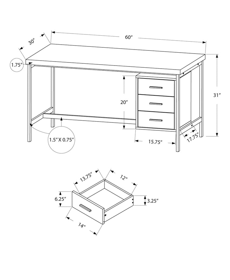 I 7046 Bureau, Bureau À Domicile, Ordinateur Portable, Configuration Gauche, Droite, Tiroirs De Rangement, 60"l, Travail, Métal, Stratifié, Blanc, Gris, Contemporain, Moderne - Simple Boutique