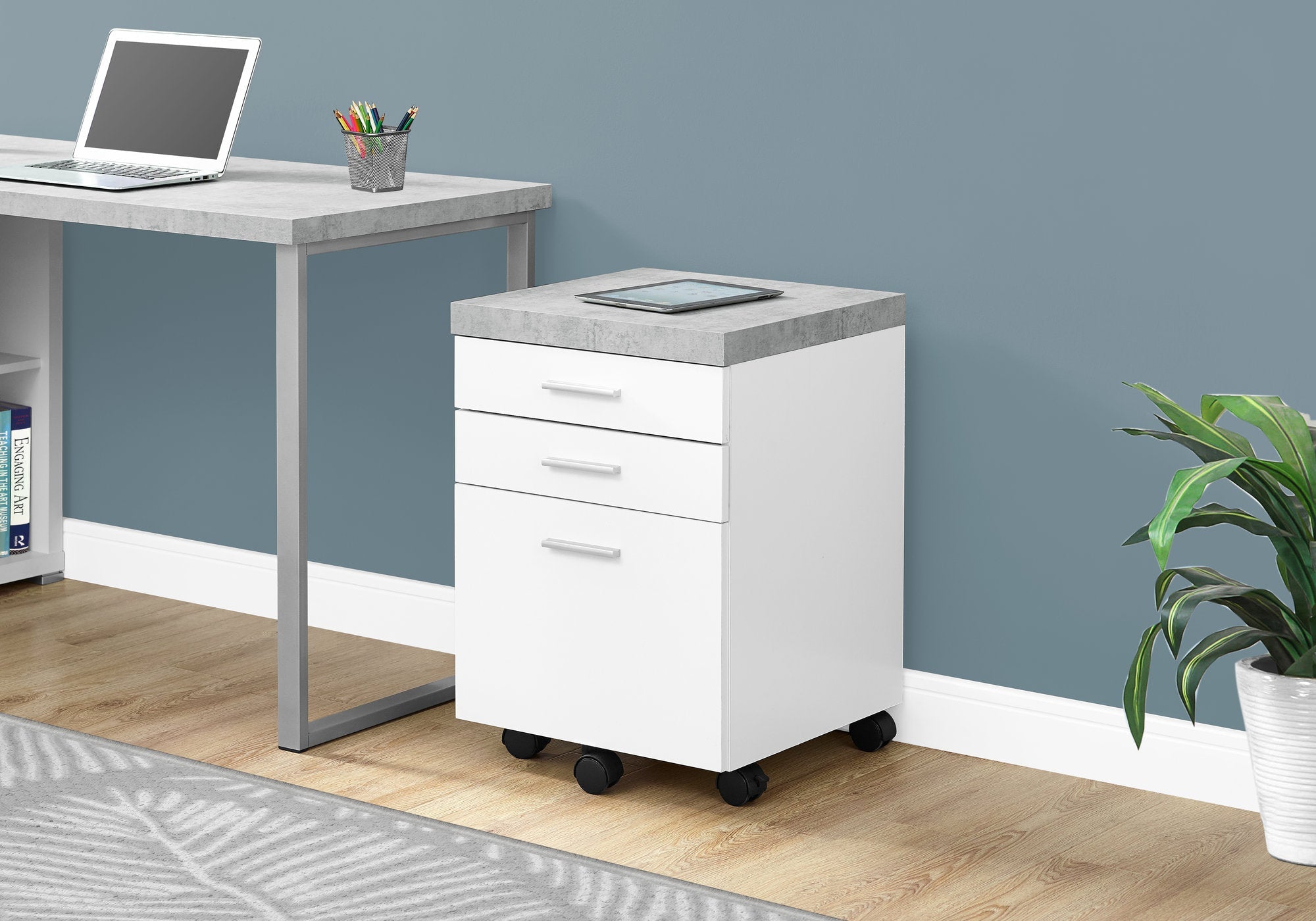 I 7051 Classeur, Mobile Roulant, Tiroirs De Rangement, Support D'imprimante, Bureau, Travail, Stratifié, Gris, Blanc, Contemporain, Moderne - Simple Boutique