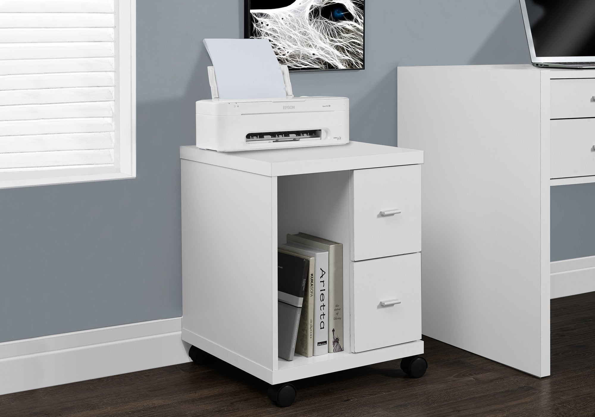 I 7055 Bureau, Classeur, Chariot D'imprimante, Classeur Roulant, Portable, Rangement, Travail, Stratifié, Blanc, Contemporain, Moderne - Simple Boutique