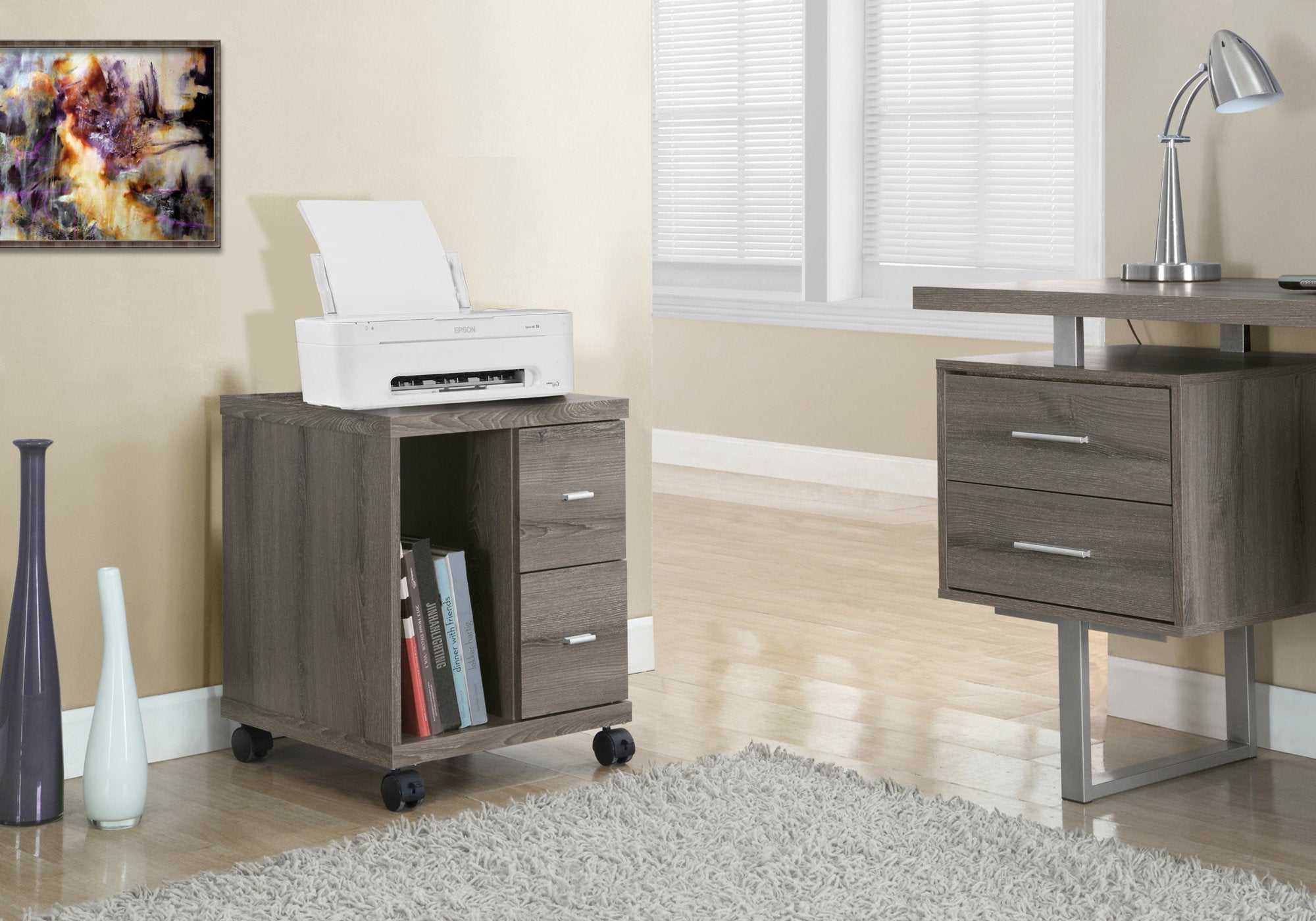 I 7056 Bureau, Classeur, Chariot D'imprimante, Classeur Roulant, Portable, Rangement, Travail, Stratifié, Brun, Contemporain, Moderne - Simple Boutique