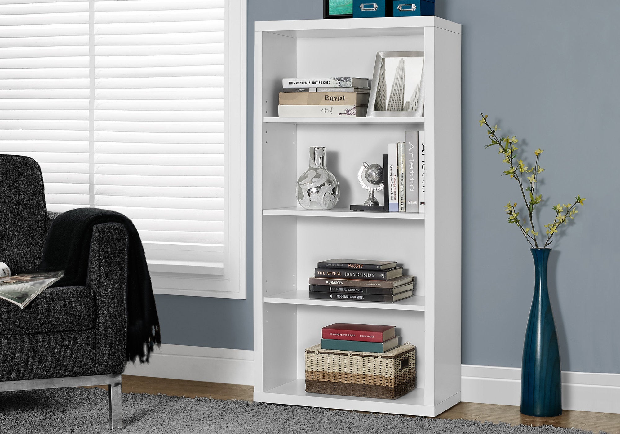 I 7059 Étagère À Livres, Étagère, Étagère, 5 Niveaux, 48"h, Bureau, Chambre À Coucher, Stratifié, Blanc, Contemporain, Moderne - Simple Boutique