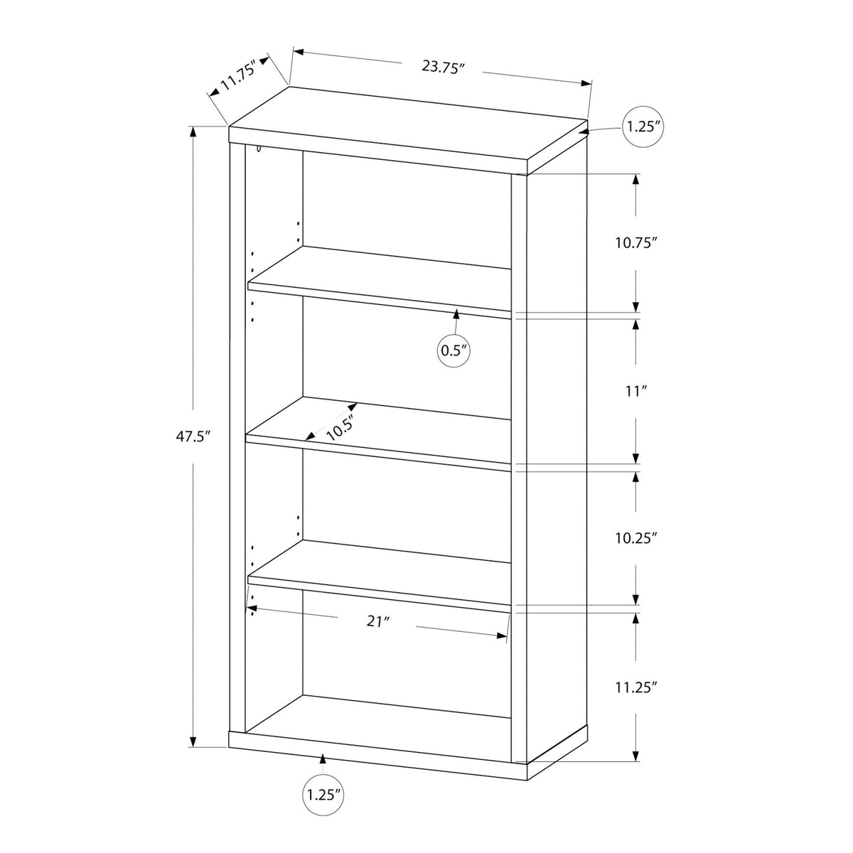 Monarch Specialties I 7060 Étagère À Livres, Étagère, Étagère, 5 Niveaux, 48"h, Bureau, Chambre À Coucher, Stratifié, Brun, Contemporain, Moderne - Simple Boutique