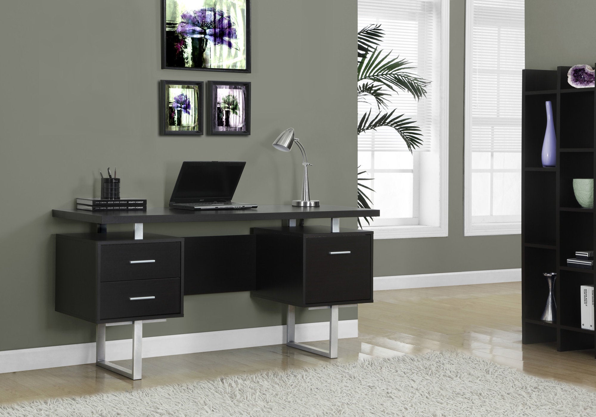 I 7080 Bureau, Bureau À Domicile, Ordinateur Portable, Configuration Gauche, Droite, Tiroirs De Rangement, 60"l, Travail, Métal, Stratifié, Brun, Gris, Contemporain, Moderne - Simple Boutique