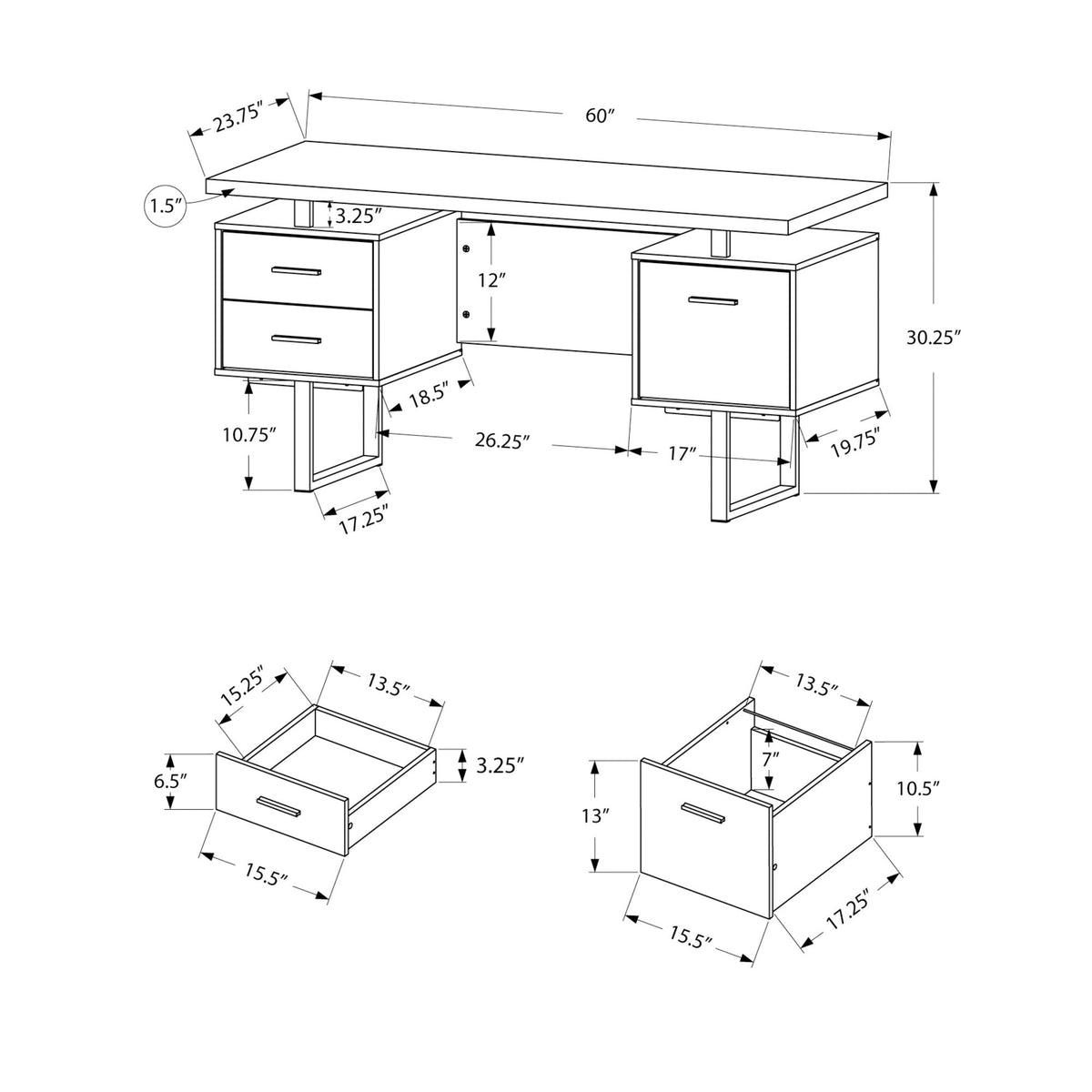 I 7081 Bureau, Bureau À Domicile, Ordinateur Portable, Configuration Gauche, Droite, Tiroirs De Rangement, 60"l, Travail, Métal, Stratifié, Blanc, Gris, Contemporain, Moderne - Simple Boutique