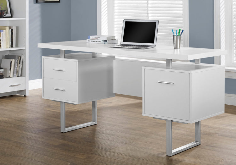 I 7081 Bureau, Bureau À Domicile, Ordinateur Portable, Configuration Gauche, Droite, Tiroirs De Rangement, 60"l, Travail, Métal, Stratifié, Blanc, Gris, Contemporain, Moderne - Simple Boutique