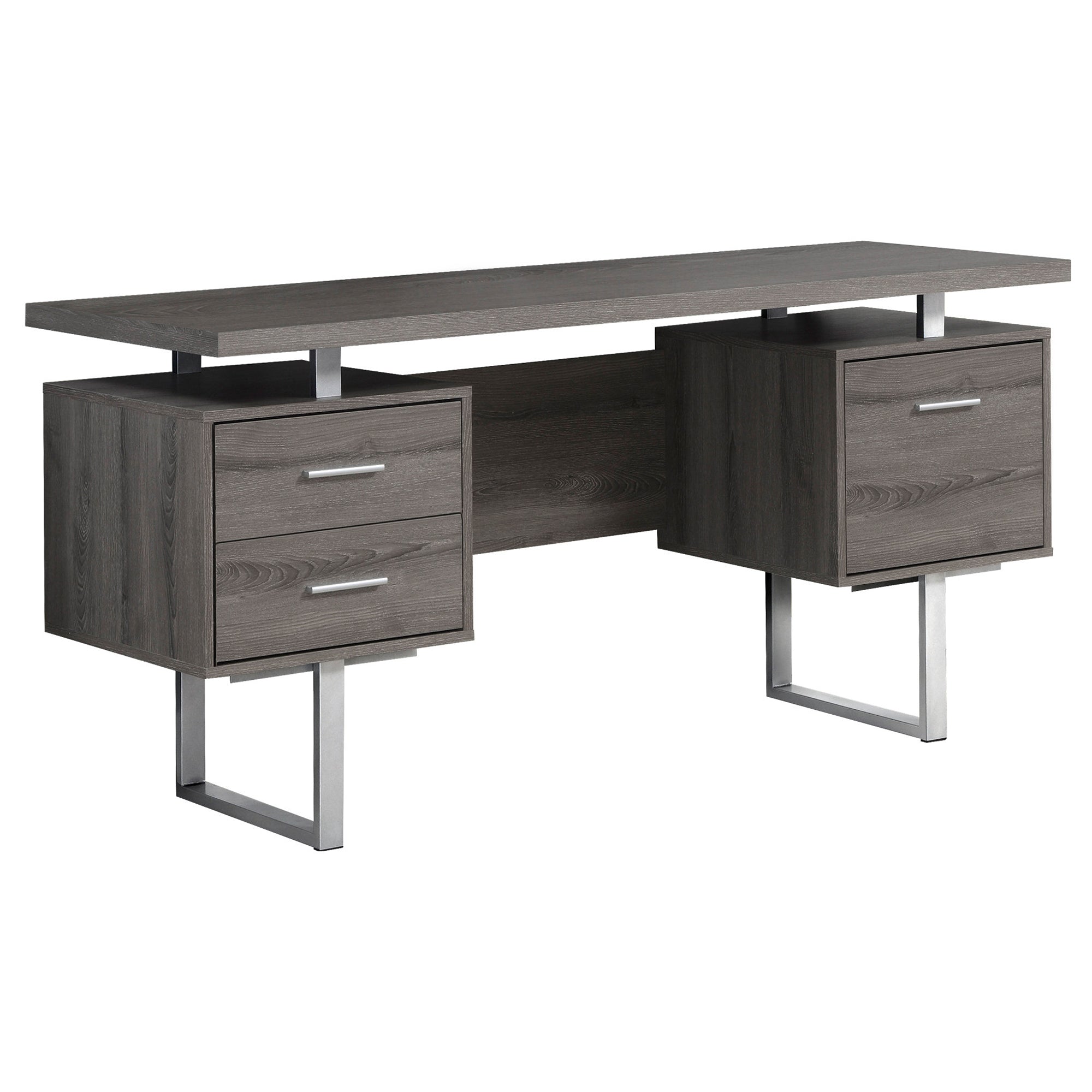 I 7082 Bureau, Bureau À Domicile, Ordinateur Portable, Configuration Gauche, Droite, Tiroirs De Rangement, 60"l, Travail, Métal, Stratifié, Brun, Gris, Contemporain, Moderne - Simple Boutique