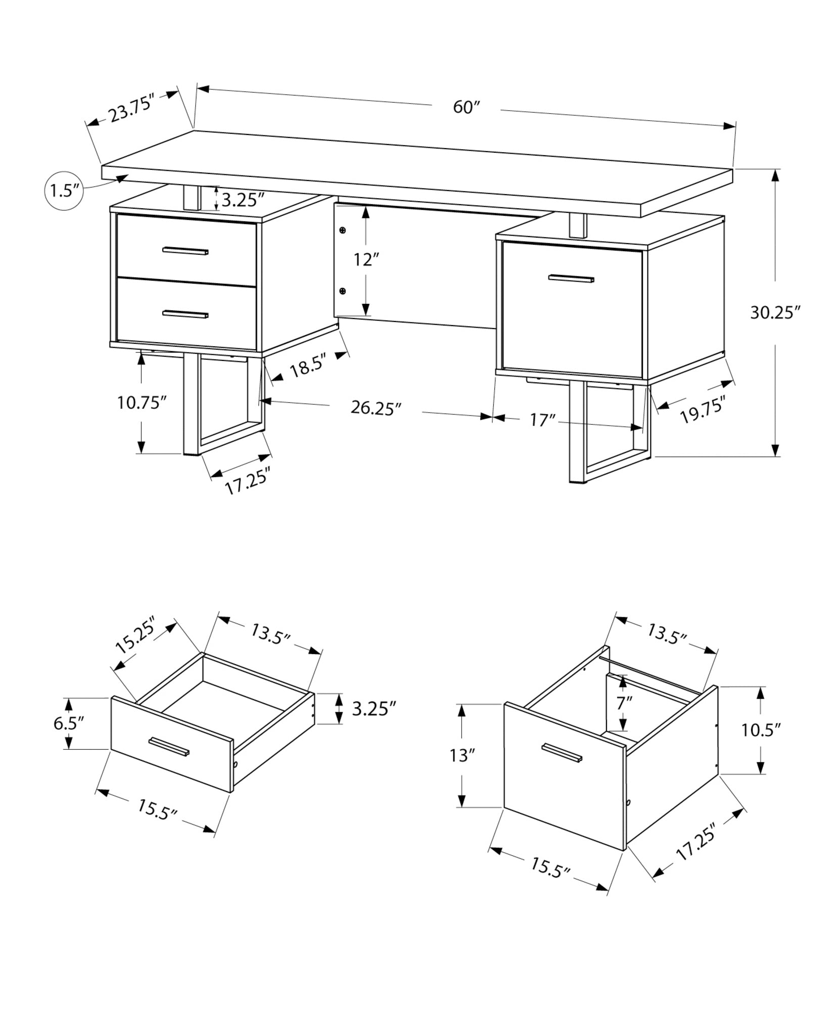 I 7083 Bureau, Bureau À Domicile, Ordinateur Portable, Configuration Gauche, Droite, Tiroirs De Rangement, 60"l, Travail, Métal, Stratifié, Noyer, Gris, Contemporain, Moderne - Simple Boutique