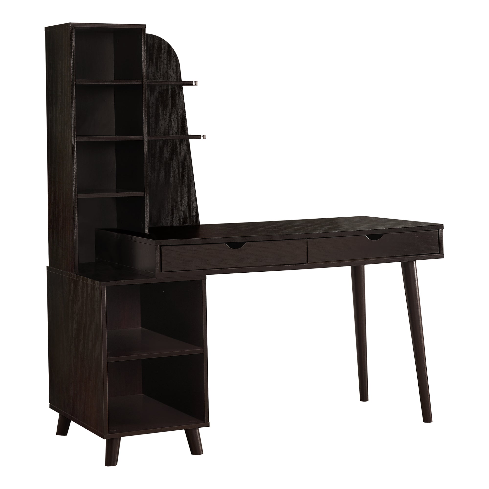 I 7096 Bureau, Bureau À Domicile, Ordinateur Portable, Tiroirs De Rangement, 55"l, Travail, Stratifié, Pieds En Bois Massif, Brun, Transitionnel - Simple Boutique