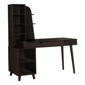 I 7096 Bureau, Bureau À Domicile, Ordinateur Portable, Tiroirs De Rangement, 55"l, Travail, Stratifié, Pieds En Bois Massif, Brun, Transitionnel - Simple Boutique