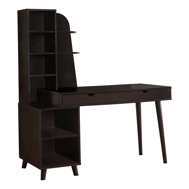 I 7096 Bureau, Bureau À Domicile, Ordinateur Portable, Tiroirs De Rangement, 55"l, Travail, Stratifié, Pieds En Bois Massif, Brun, Transitionnel - Simple Boutique