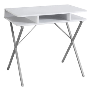 I 7100 Bureau, Bureau À Domicile, Ordinateur Portable, Étagères De Rangement, 31"l, Travail, Métal, Stratifié, Blanc, Gris, Contemporain, Moderne - Simple Boutique
