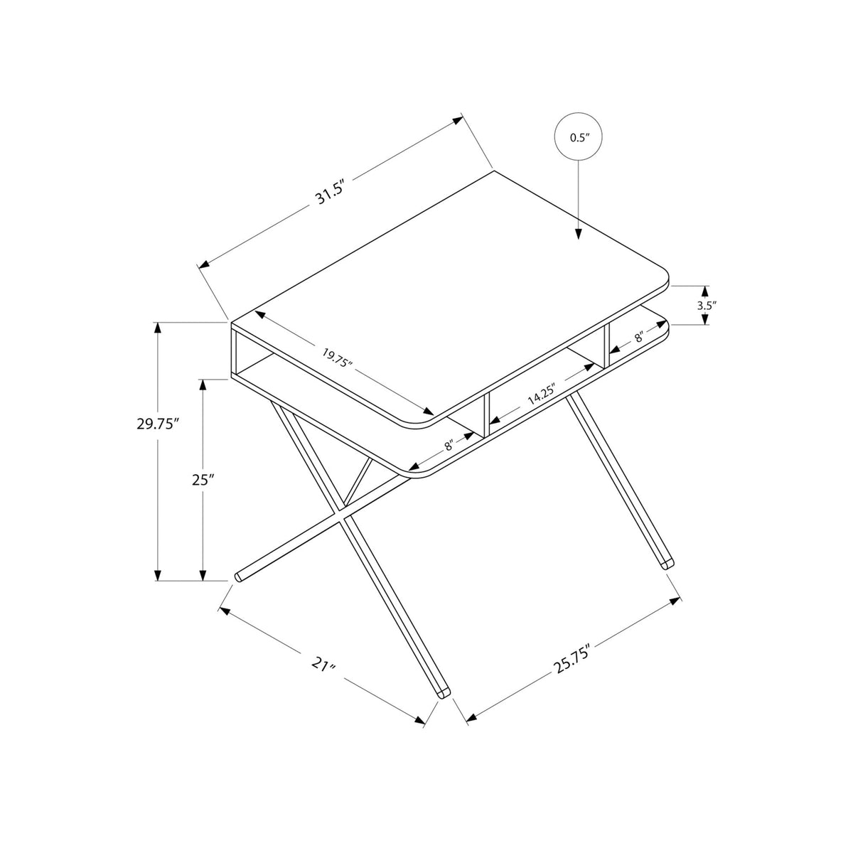 I 7100 Bureau, Bureau À Domicile, Ordinateur Portable, Étagères De Rangement, 31"l, Travail, Métal, Stratifié, Blanc, Gris, Contemporain, Moderne - Simple Boutique