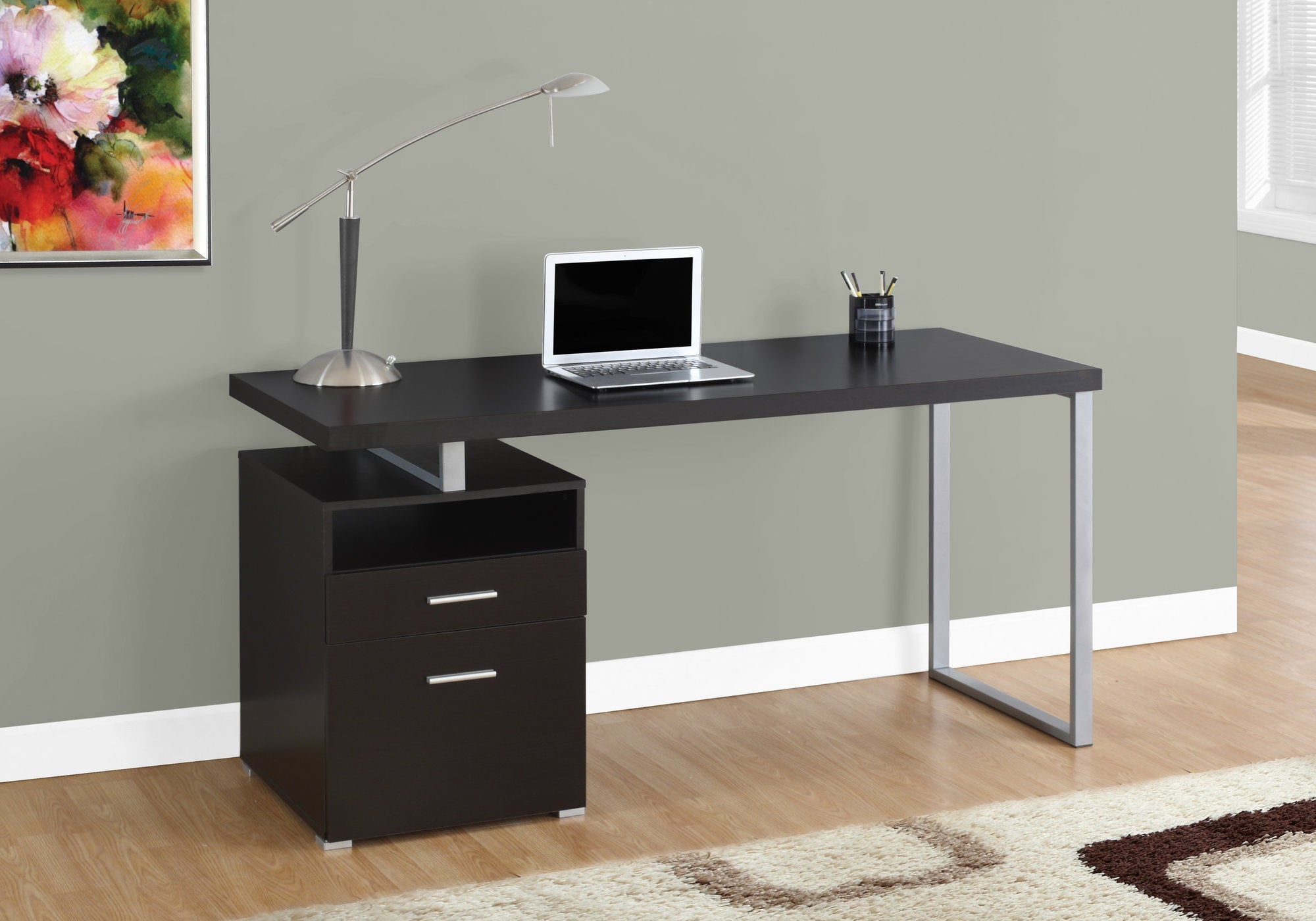 I 7143 Bureau, Bureau À Domicile, Ordinateur Portable, Configuration Gauche, Droite, Tiroirs De Rangement, 60"l, Travail, Métal, Stratifié, Brun, Gris, Contemporain, Moderne - Simple Boutique