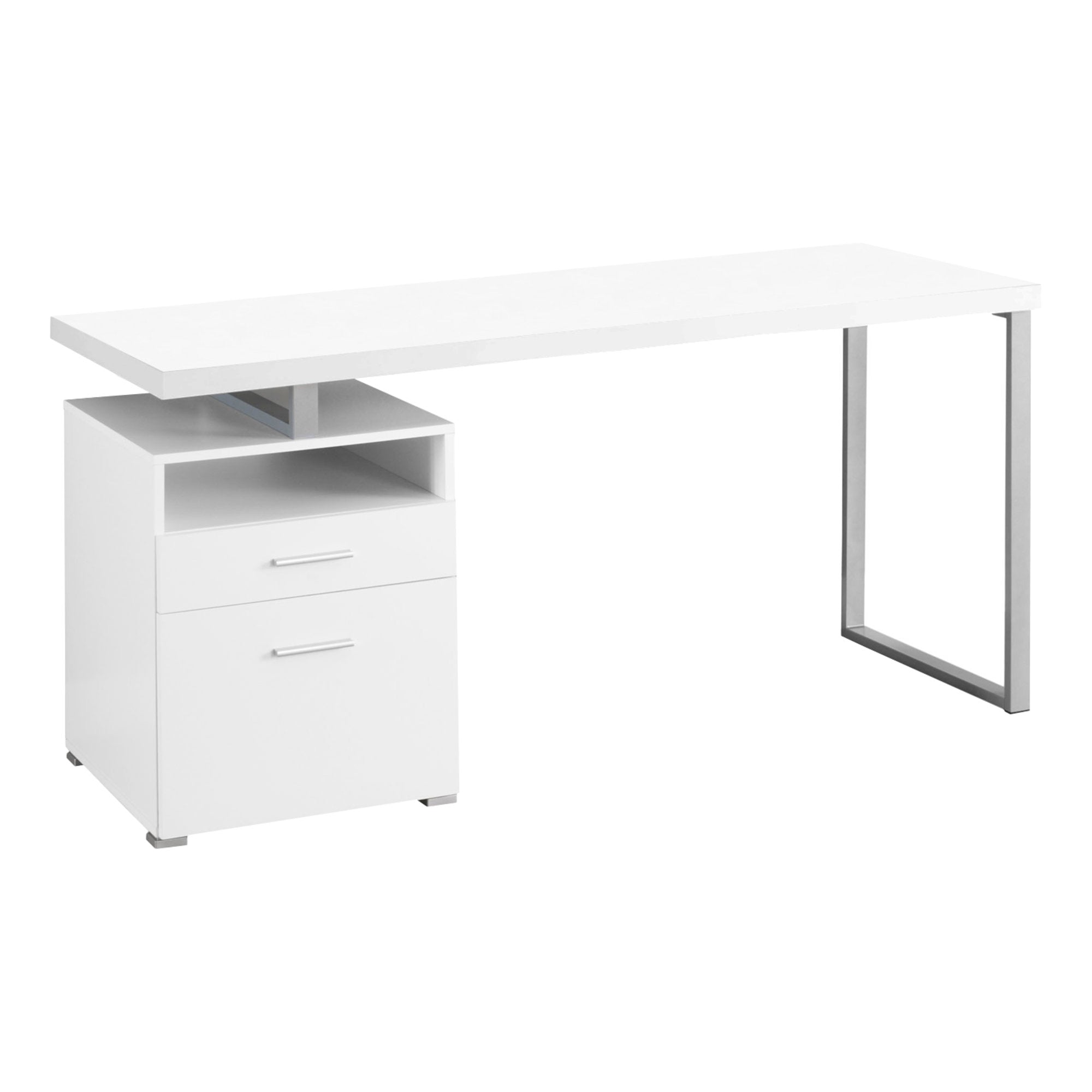 I 7144 Bureau, Bureau À Domicile, Ordinateur Portable, Configuration Gauche, Droite, Tiroirs De Rangement, 60"l, Travail, Métal, Stratifié, Blanc, Gris, Contemporain, Moderne - Simple Boutique