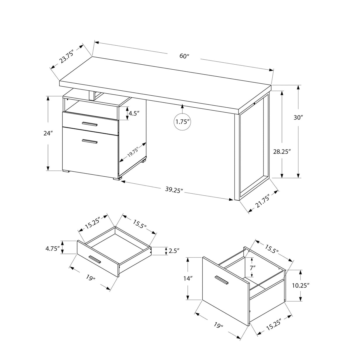 Monarch Specialties I 7144 Bureau, Bureau À Domicile, Ordinateur Portable, Configuration Gauche, Droite, Tiroirs De Rangement, 60"l, Travail, Métal, Stratifié, Blanc, Gris, Contemporain, Moderne - Simple Boutique