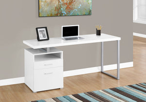 I 7144 Bureau, Bureau À Domicile, Ordinateur Portable, Configuration Gauche, Droite, Tiroirs De Rangement, 60"l, Travail, Métal, Stratifié, Blanc, Gris, Contemporain, Moderne - Simple Boutique