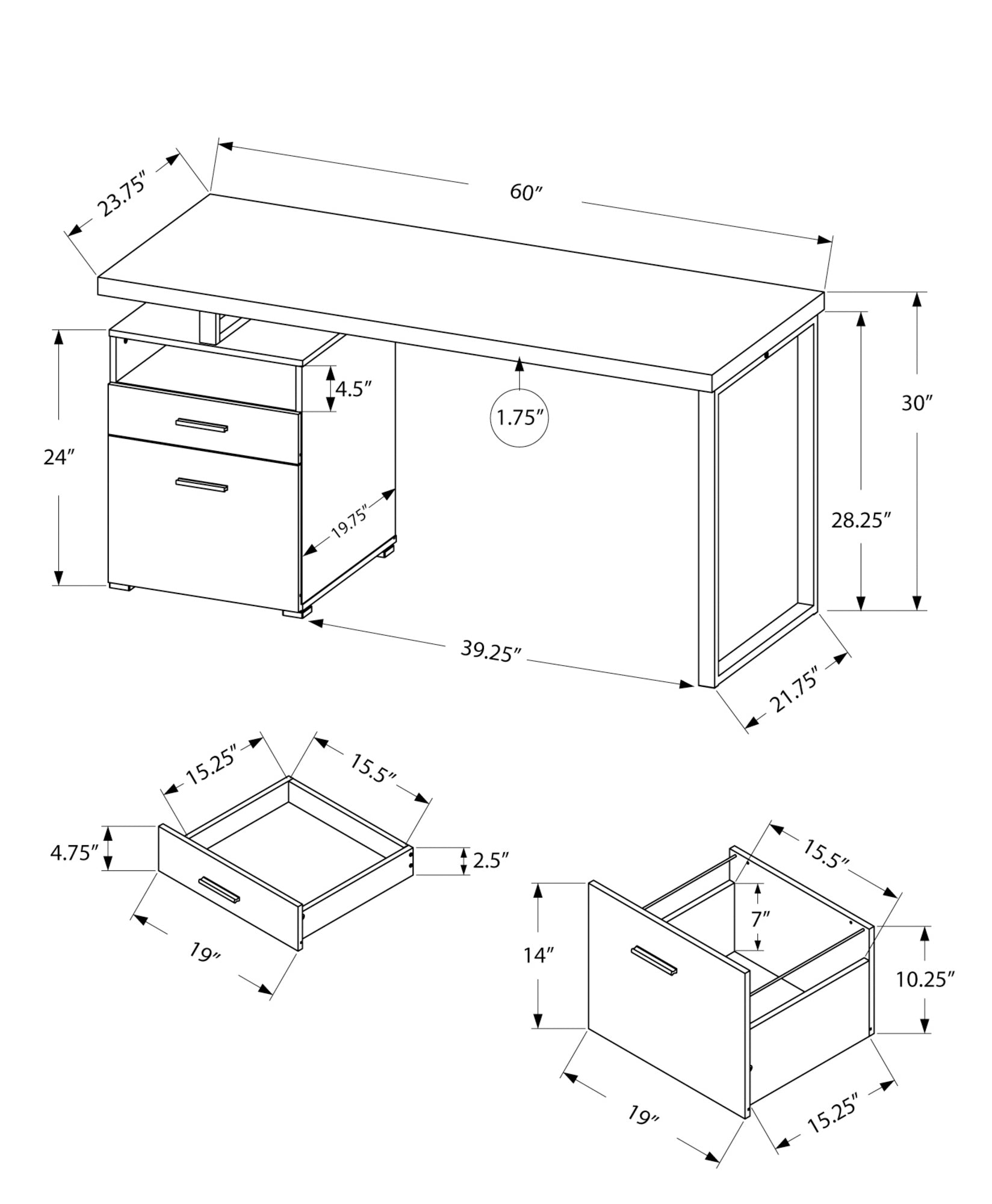 I 7145 Bureau, Bureau À Domicile, Ordinateur Portable, Configuration Gauche, Droite, Tiroirs De Rangement, 60"l, Travail, Métal, Stratifié, Brun, Gris, Contemporain, Moderne - Simple Boutique