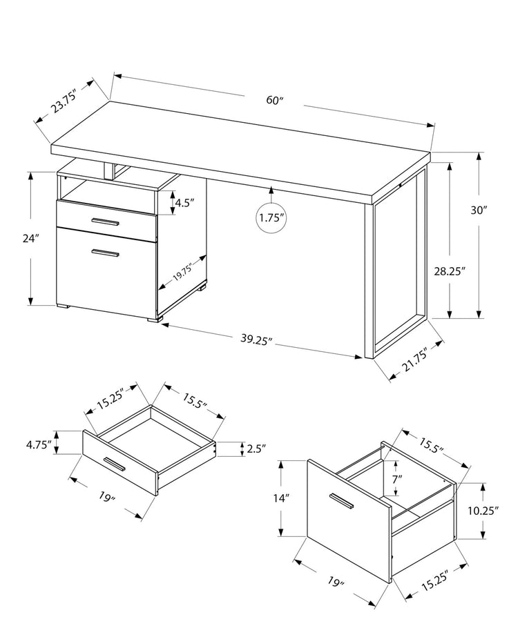 I 7145 Bureau, Bureau À Domicile, Ordinateur Portable, Configuration Gauche, Droite, Tiroirs De Rangement, 60"l, Travail, Métal, Stratifié, Brun, Gris, Contemporain, Moderne - Simple Boutique
