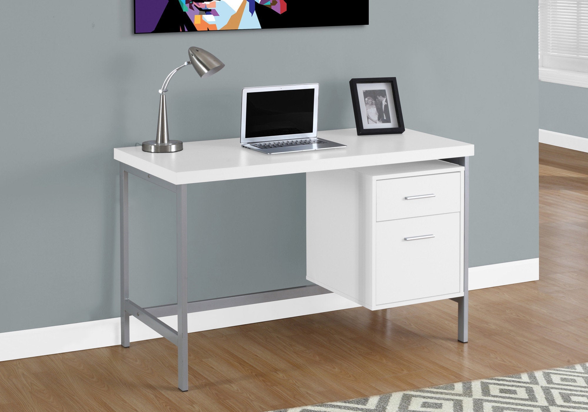 I 7149 Bureau, Bureau À Domicile, Ordinateur Portable, Configuration Gauche, Droite, Tiroirs De Rangement, 48"l, Travail, Métal, Stratifié, Blanc, Gris, Contemporain, Moderne - Simple Boutique