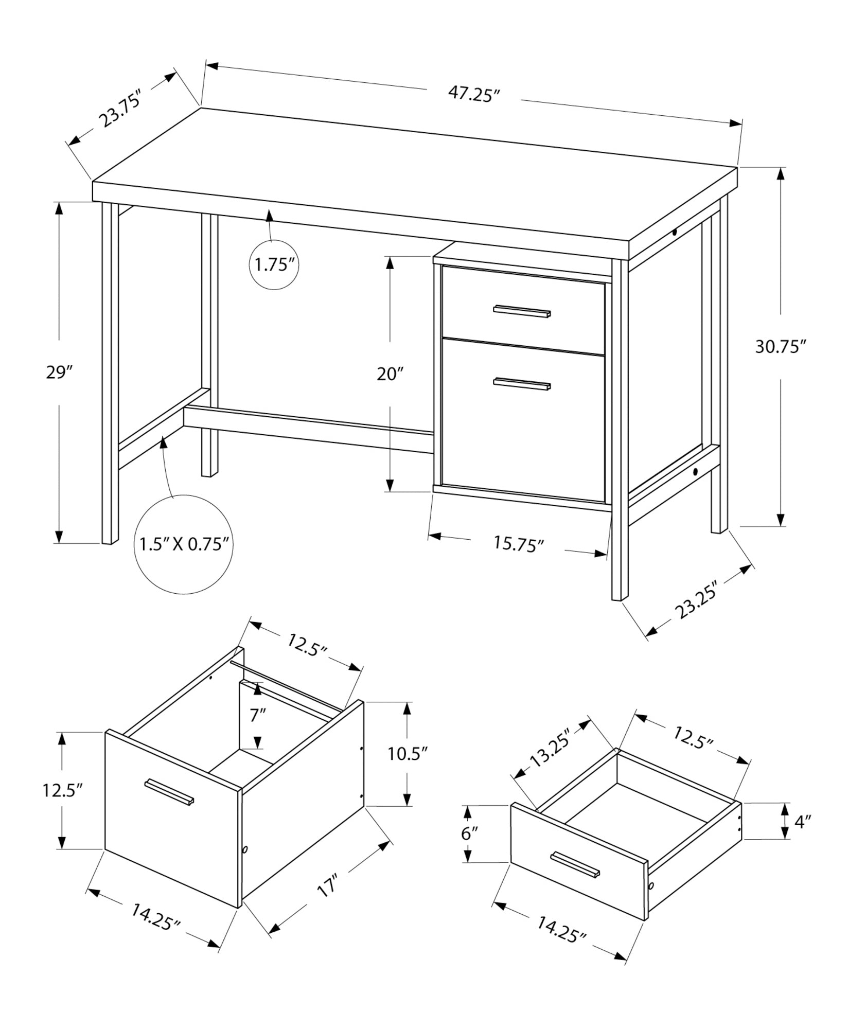 I 7150 Bureau, Bureau À Domicile, Ordinateur Portable, Configuration Gauche, Droite, Tiroirs De Rangement, 48"l, Travail, Métal, Stratifié, Brun, Gris, Contemporain, Moderne - Simple Boutique