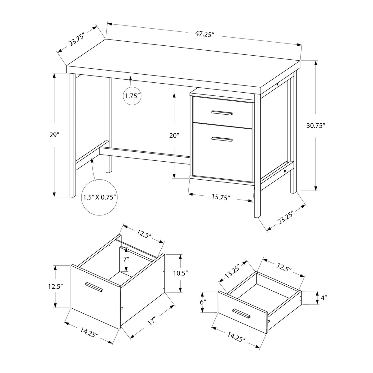 Monarch Specialties I 7150 Bureau, Bureau À Domicile, Ordinateur Portable, Configuration Gauche, Droite, Tiroirs De Rangement, 48"l, Travail, Métal, Stratifié, Brun, Gris, Contemporain, Moderne - Simple Boutique