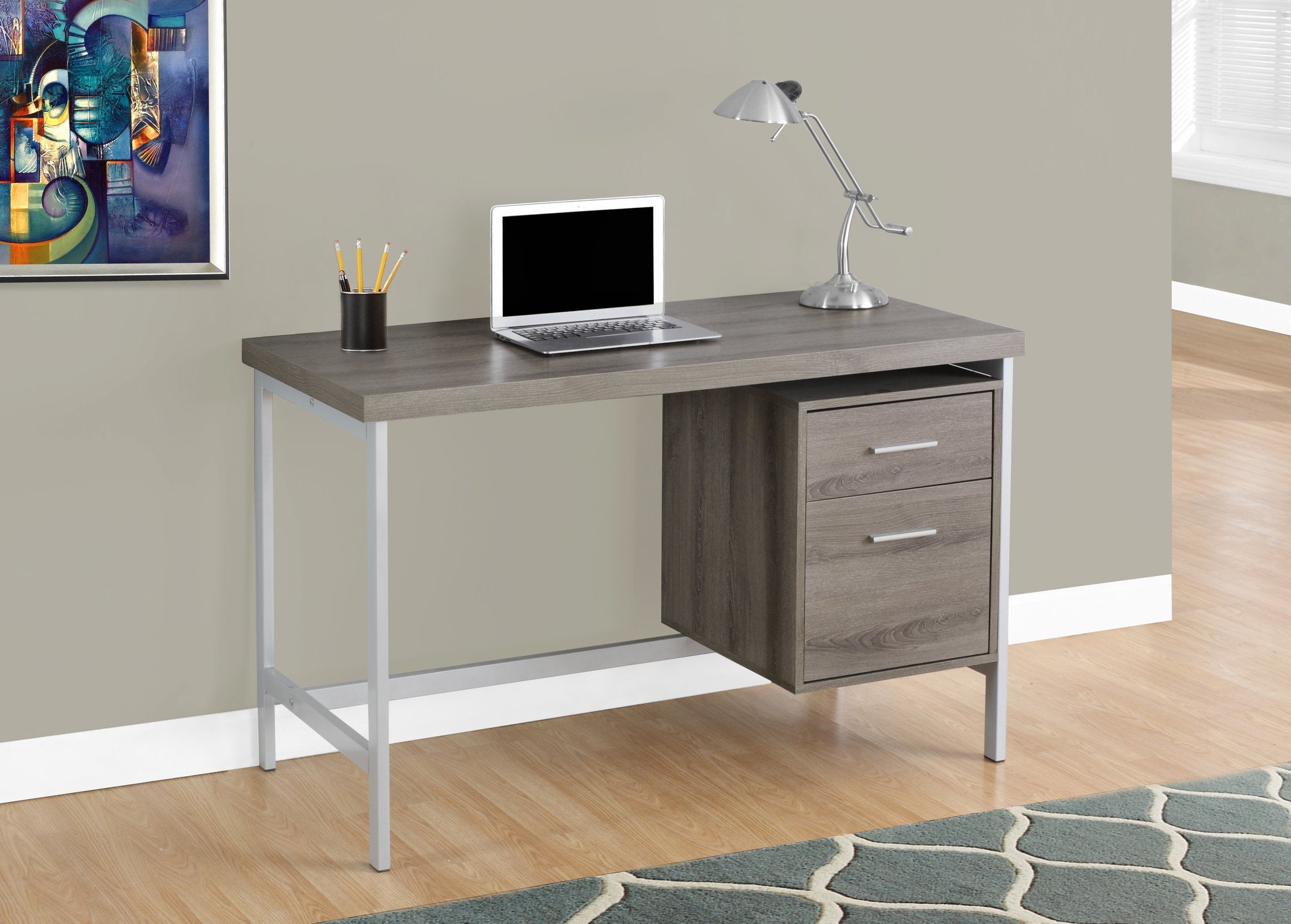 I 7150 Bureau, Bureau À Domicile, Ordinateur Portable, Configuration Gauche, Droite, Tiroirs De Rangement, 48"l, Travail, Métal, Stratifié, Brun, Gris, Contemporain, Moderne - Simple Boutique