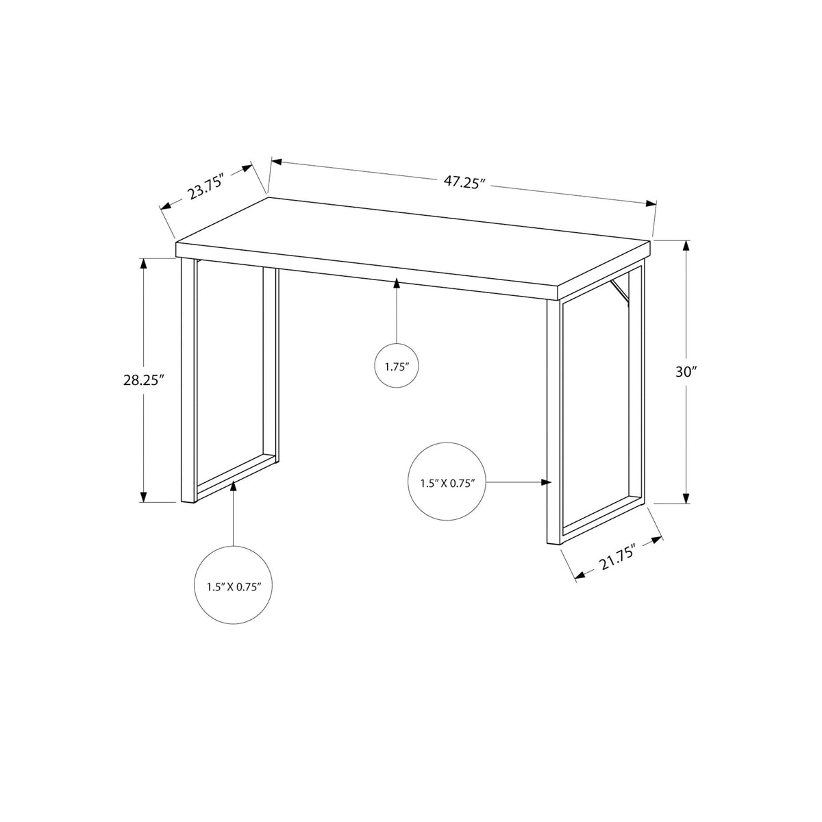 Monarch Specialties I 7154 Bureau, Bureau À Domicile, Ordinateur Portable, 48"l, Travail, Métal, Stratifié, Blanc, Gris, Contemporain, Moderne - Simple Boutique