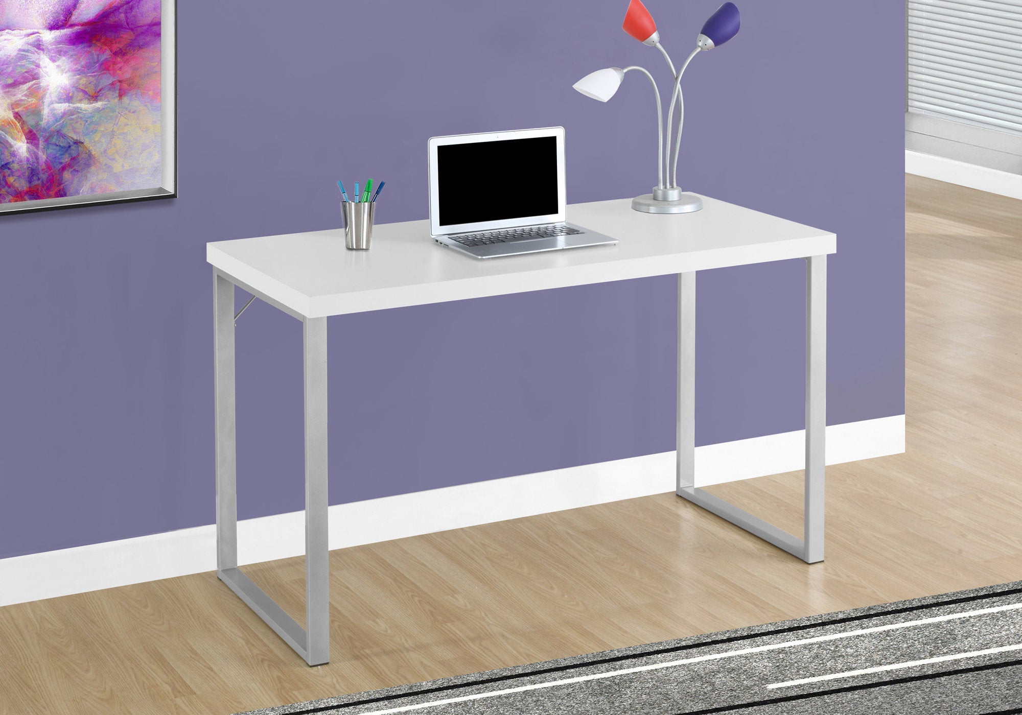 I 7154 Bureau, Bureau À Domicile, Ordinateur Portable, 48"l, Travail, Métal, Stratifié, Blanc, Gris, Contemporain, Moderne - Simple Boutique