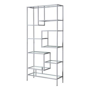 I 7158 Étagère À Livres, Étagère, Étagère, 72"h, Bureau, Chambre À Coucher, Métal, Verre Trempé, Gris, Dégager, Contemporain, Moderne - Simple Boutique