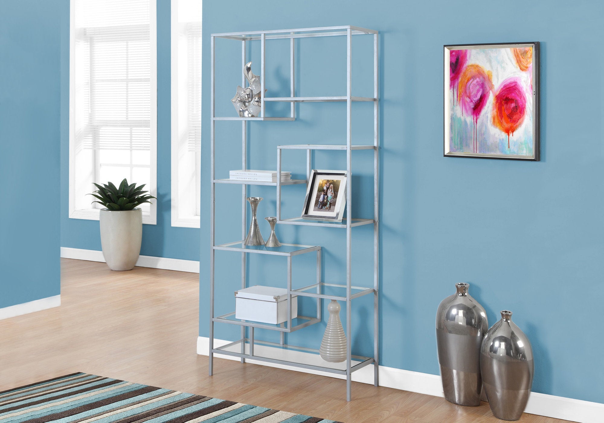 I 7158 Étagère À Livres, Étagère, Étagère, 72"h, Bureau, Chambre À Coucher, Métal, Verre Trempé, Gris, Dégager, Contemporain, Moderne - Simple Boutique